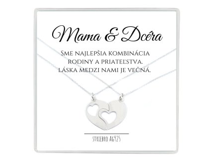 strieborné retiazky pre mamu a dcéru rozpolené srdiečka