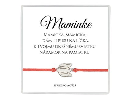 šnúrkový náramok so strieborným príveskom ag925 v darčekovej krabičke s venovaním pre maminku tulipán