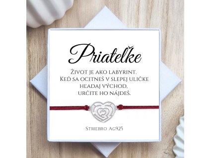 strieborný náramok ag925 s príveskom srdcom labyrint v darčekovom balení ako darček pre priatelku
