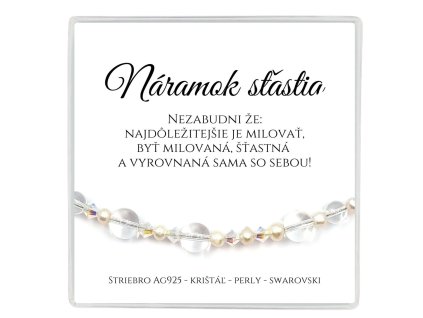 náramok šťastia ag925 swarovski perly krištáľ v darčekovej krabičke