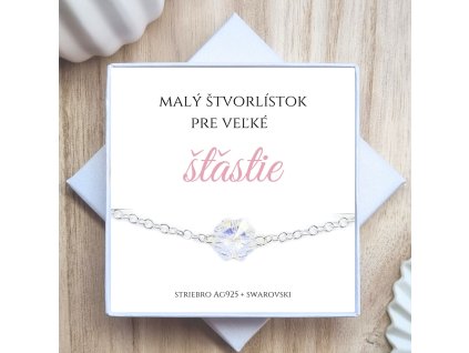 malý štvorlístok pre veľké šťastie náramok so štvorlístkom ag925 v darčekovej krabičke