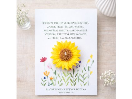 Sviečka v tvare slnečnice a nápisy