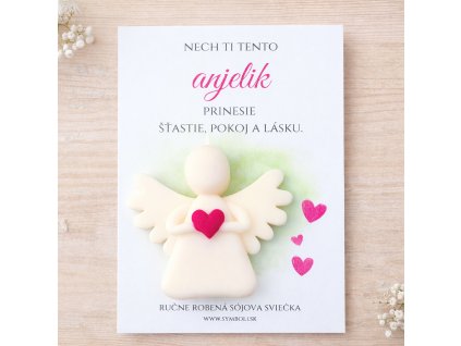 Anjelik so srdiečkom a prianím sojova sviečka