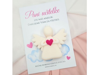ručne robená sojova sviečka anjel pre pani učiteľku s citatom