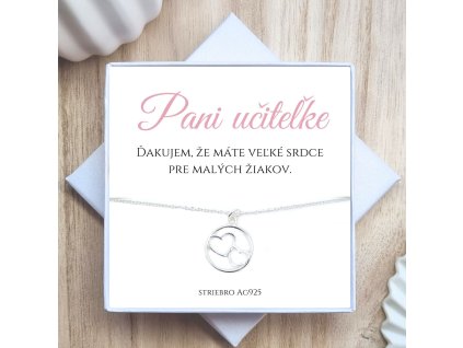 pani učitelke strieborný náramok so srdiečkami v krabičke s textom