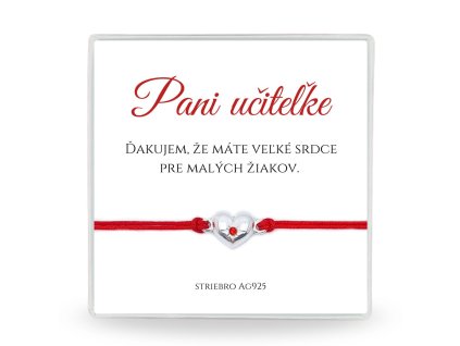 červený náramok ochranný pre učitelku srdiečko v krabičke s textom