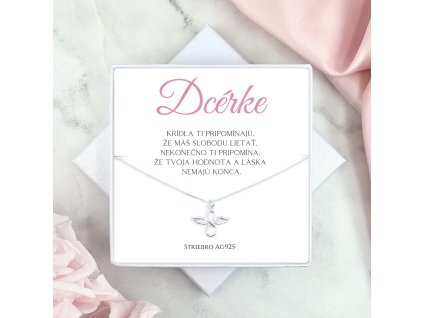 strieborná retiazka s citátom pre dcéru anjelske nekonečno v krabičke s citátom na želanie