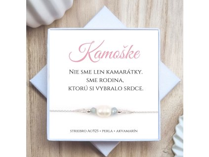 náramok pre kamarátku s citátom perla a akvamarín v darčekovom balení