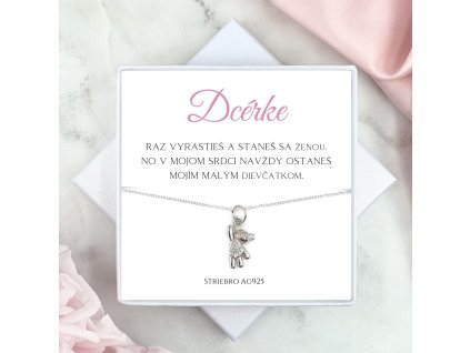 strieborná retiazka medvedík pre dcéru v darčekovej krabičke s venovaním na želanie