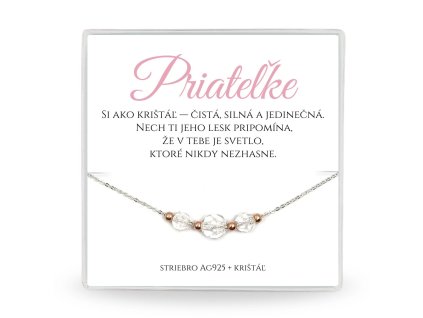strieborná retiazka s prírodným krištáľom pre priatelku v darčekovej krabičke