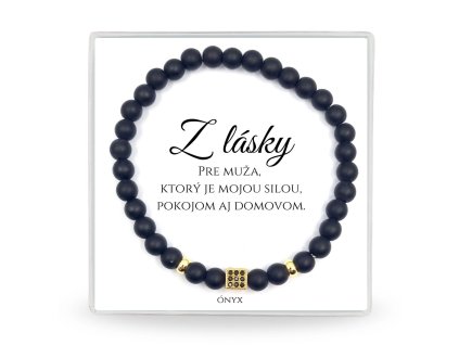 darček pre chlapa pánsky náramok ónyx hematit gold cube v darčekovom balení s venovaním