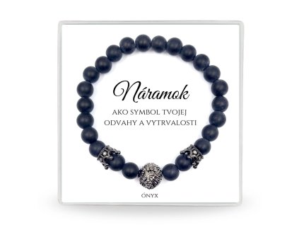 darček pre chlapa pánsky náramok ónyx hematit lev v darčekovom balení s venovaním