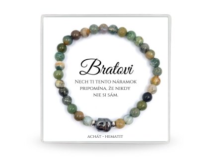 darček pre brata pánsky náramok achát hematit v darčekovom balení s venovaním