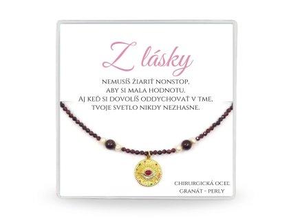 oceľová retiazka s príveskom granát v darčekovej krabičke s venovaním darček pre ženu