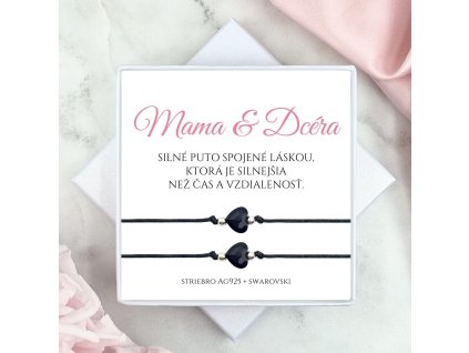 mama a dcéra náramky čierne so swarovski srdiečkom