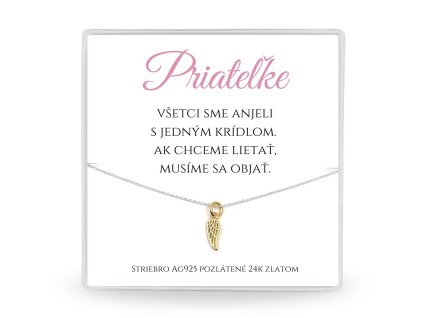 strieborná retiazka s príveskom pozlátené krídlo darček pre priatelku