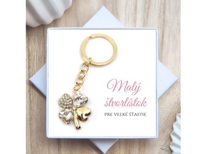 darček pre šťastie kľúčenka so štvorlístkom a venovaním
