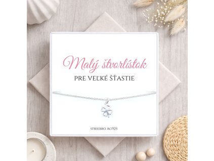 strieborný náramok štvorlístok pre šťastie