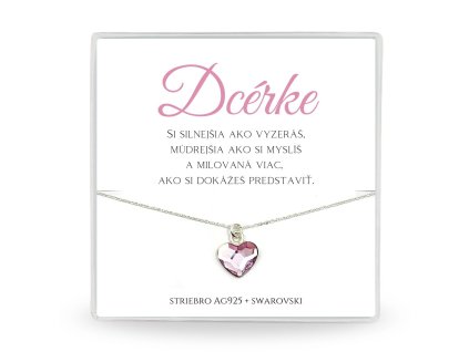 strieborná retiazka so swarovski srdiečkom ružovým pre dcéru