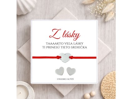 set strieborné náušnice a náramok srdiečka ag925