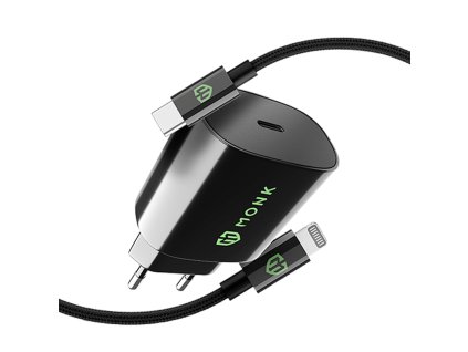 MONK rychlonabíjecí set 25W adaptér s kabelem USB C na Lightning 1m 27W Black 1