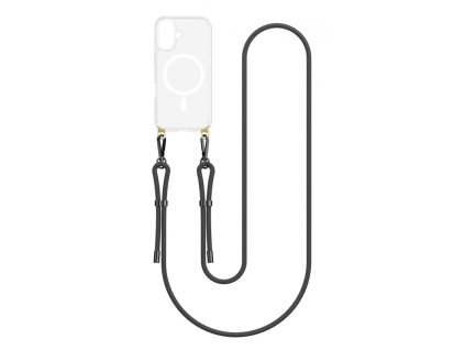 TopQ Strap MagSafe kryt pro iPhone 16 s černou šňůrkou Čirý