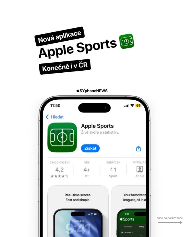 Apple Sports konečně v Česku! 🇨🇿 Apple oficiálně zpřístupnil svou sportovní aplikaci i u nás, nabízí živé výsledky,...
