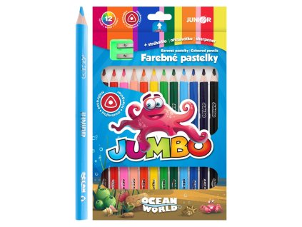pastelky junior ocean world jumbo trojhranne sada 12 ks struhadlo