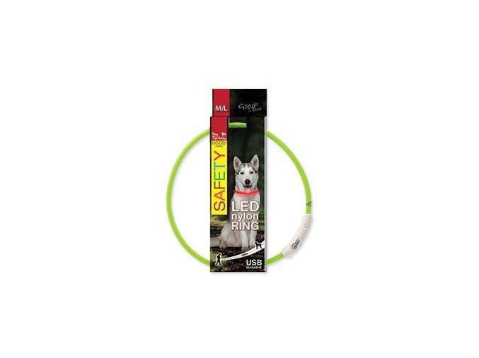 Obojek DOG FANTASY světelný USB zelený 65cm 1ks