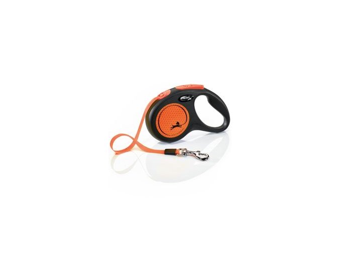Vodítko FLEXI Neon S pásek 5m/15kg černá/oranžová NEW
