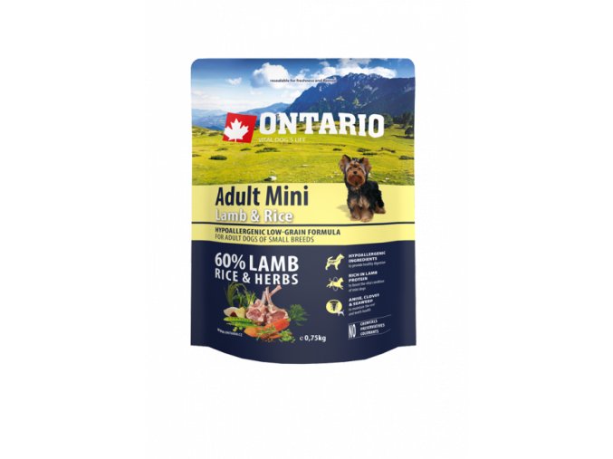 ontario adult mini lamb rice 0 75kg original