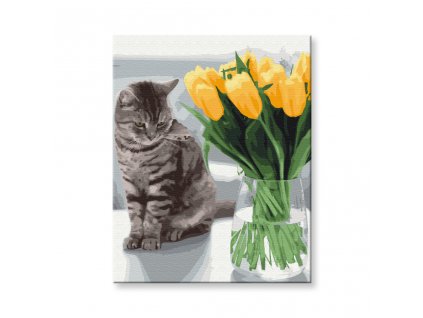 Festés számok szerint - Macska tulipánokkal