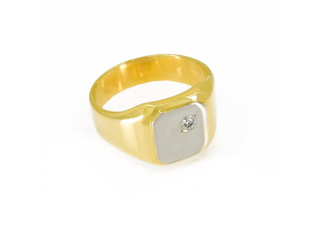 Zlatý pánský prsten s bílým zirkonem