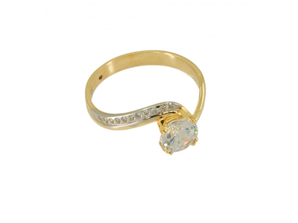 Zlatý zásnubní prsten v kombinaci bílého a žlutého zlata