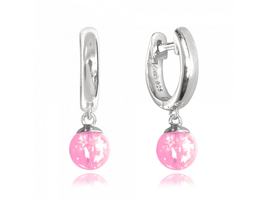 1723 MINET Stříbrné náušnice s růžovými opálky