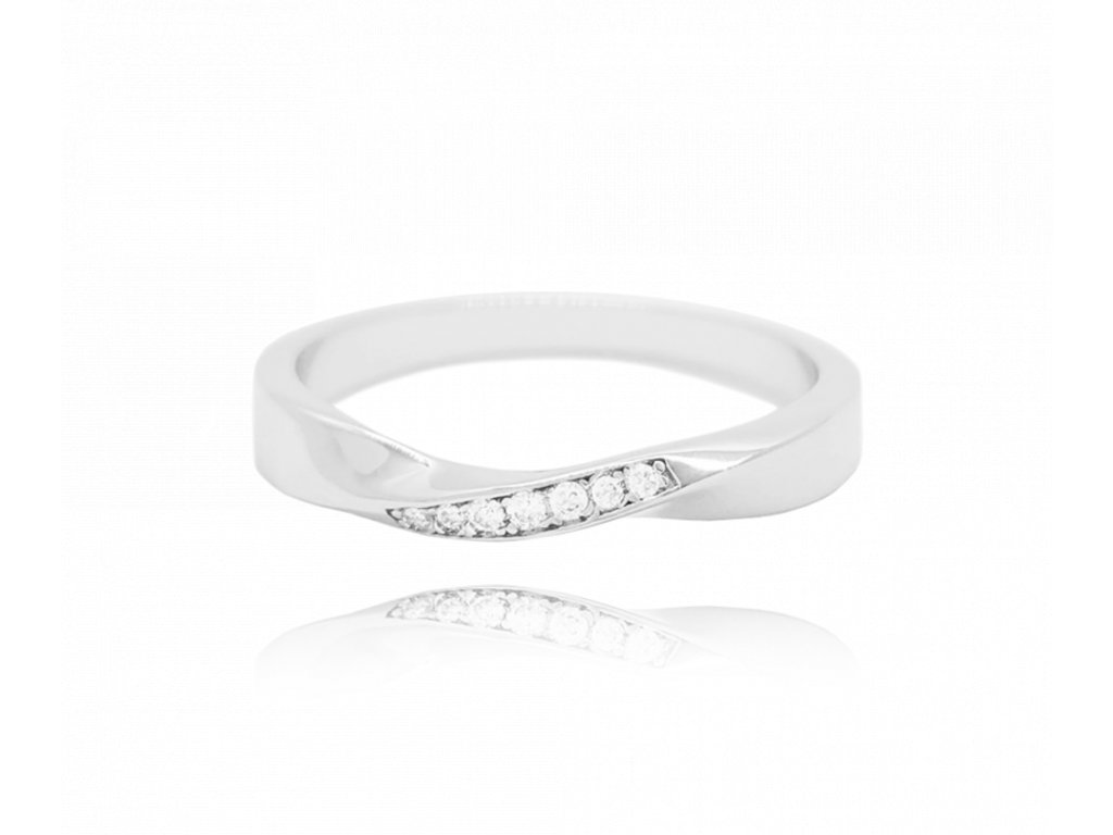 MINET Kroucený stříbrný prsten s bílými zirkony vel. 61