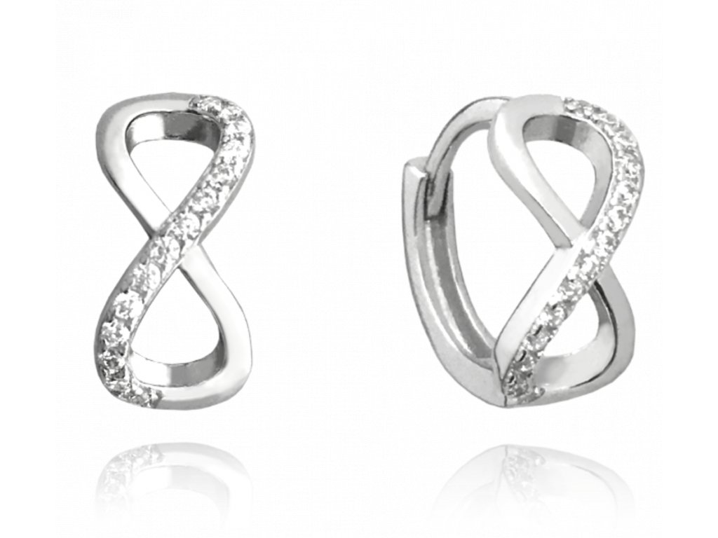 1644 MINET Stříbrné náušnice NEKONEČNO s bílými zirkony