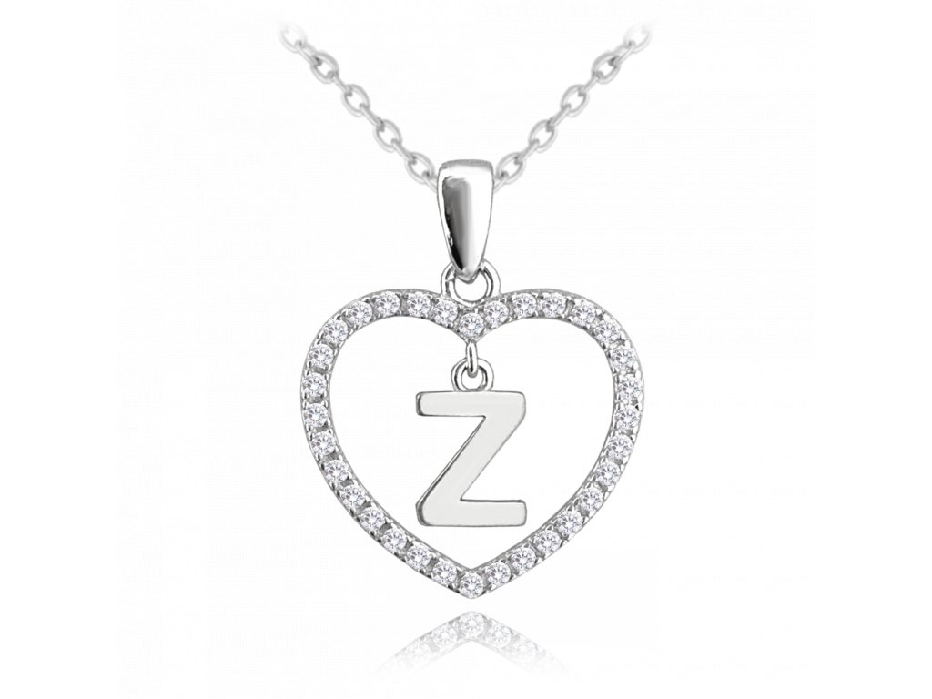MINET Stříbrný náhrdelník písmeno v srdíčku "Z" se zirkony