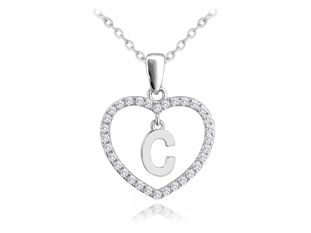 2048 MINET Stříbrný náhrdelník písmeno v srdíčku "C" se zirkony
