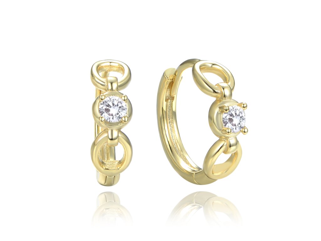 0228 MINET Elegantní pozlacené stříbrné náušnice s bílým zirkonem