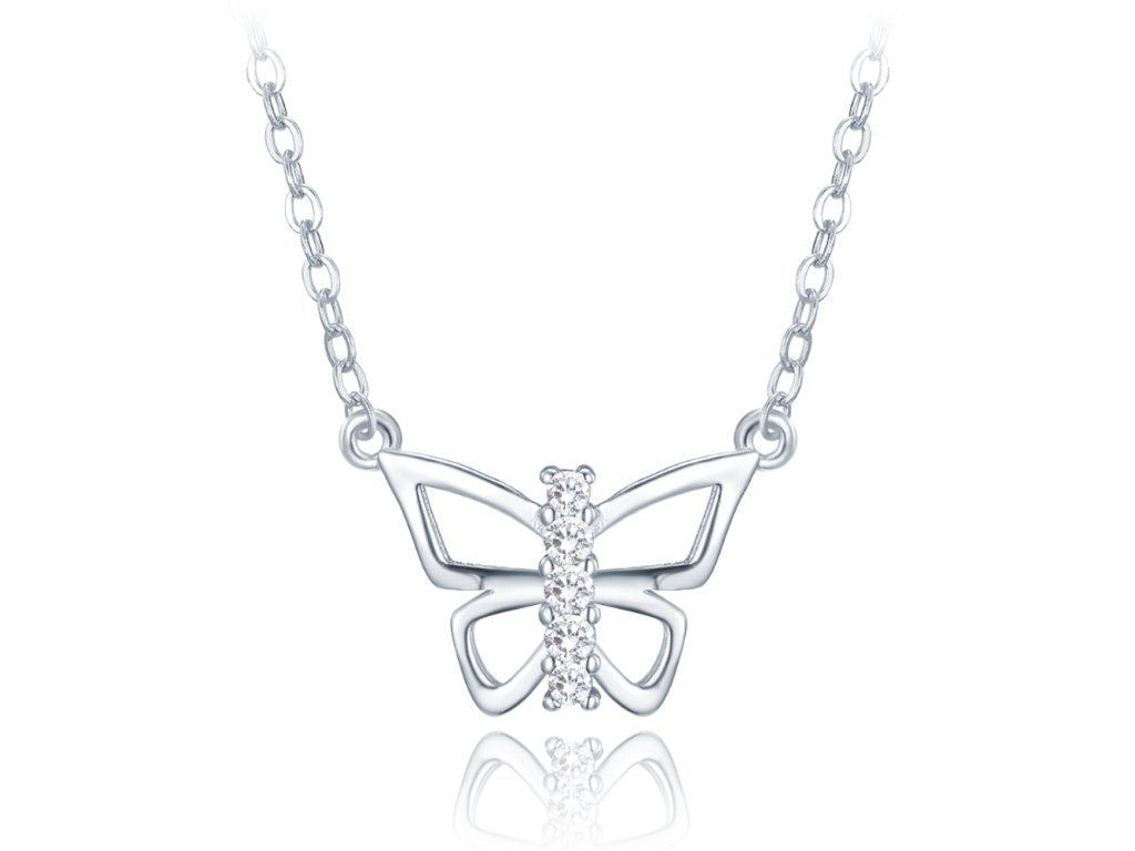 2021 MINET Stříbrný náhrdelník motýlek s bílými zirkony