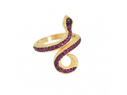Zlatý dámský prsten do tvaru hada se zirkony