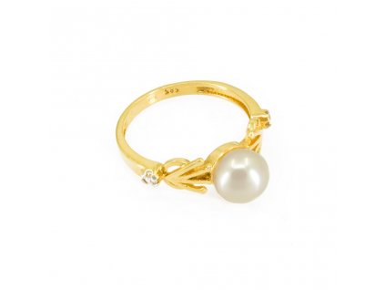 Zlatý dámský prsten s perlou a zirkony