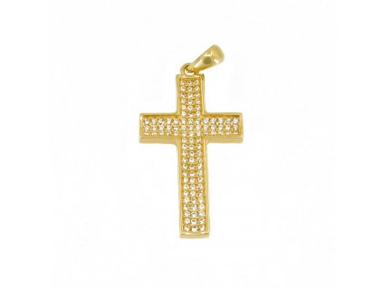 3585 Zlatý přívěsek Kříž s bílými zirkony 2,57g