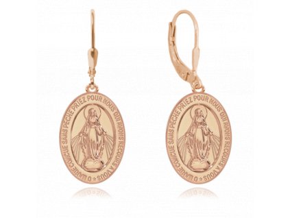 MINET Rose gold stříbrné náušnice Zázračná medaile | Medailka Neposkvrněného Početí