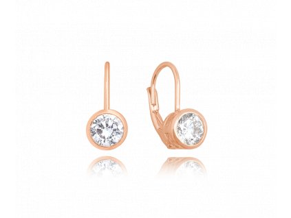 0099 MINET Decentní Rose gold stříbrné náušnice s bílými zirkony