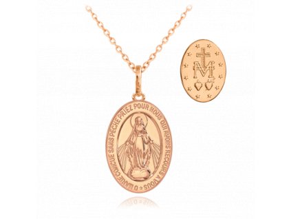 MINET Rose gold stříbrný náhrdelník Zázračná medaile | Medailka Neposkvrněného Početí