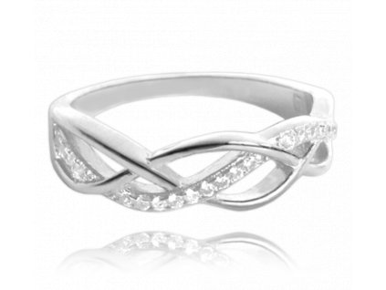 MINET Stříbrný propletený prsten s bílými zirkony vel. 61