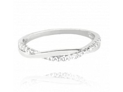MINET Stříbrný zapletený prsten s bílými zirkony vel. 54