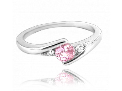 MINET Elegantní stříbrný prsten s růžovým zirkonem vel. 49